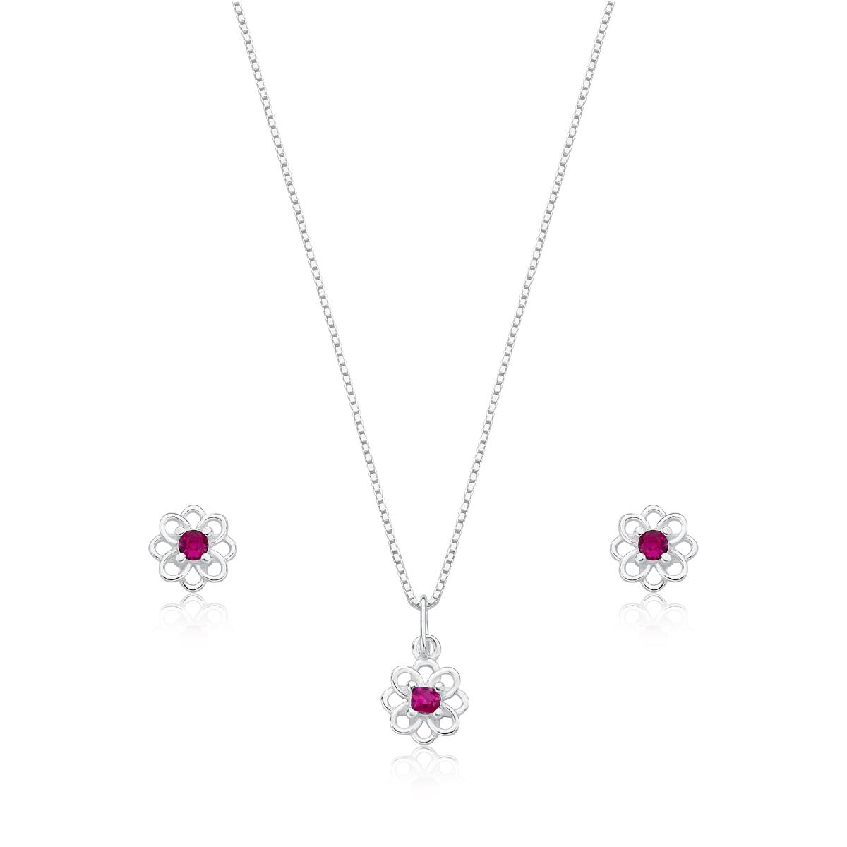 CONJUNTO FLOR COM PEDRA NO MEIO