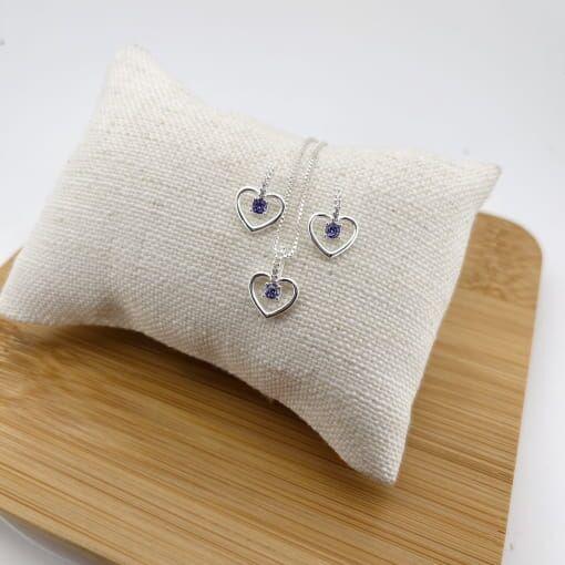 CONJUNTO CORAÇÃO COM PEDRA PENDURADA