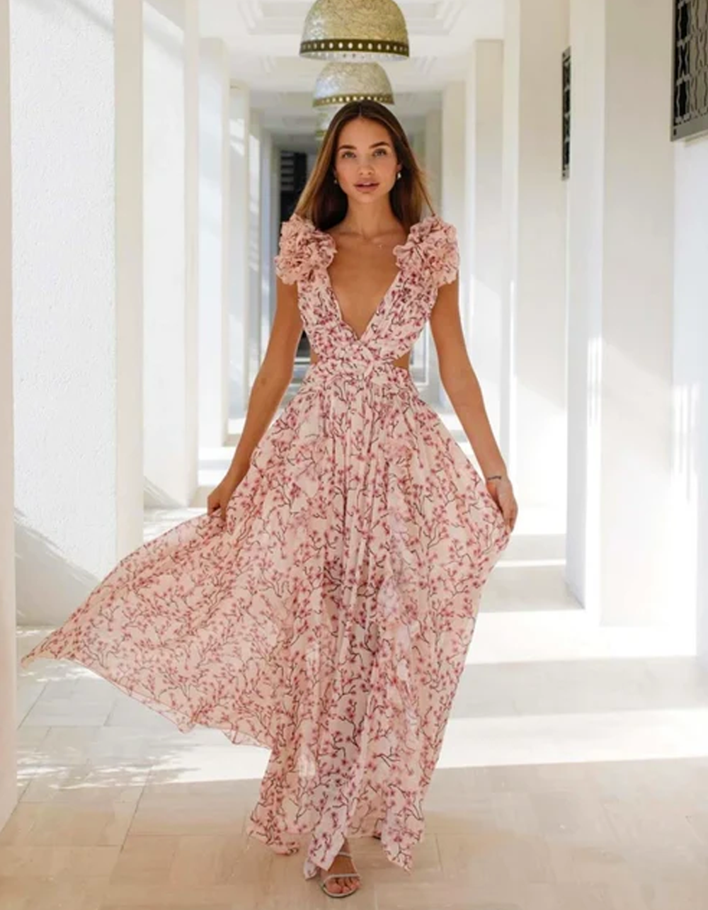 Vestido Longo Com Decote Em V Tania