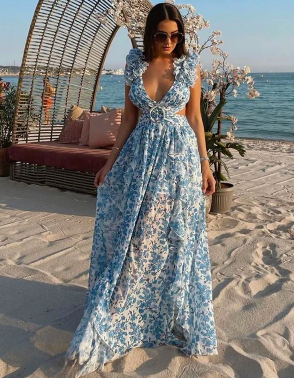 Vestido Longo Com Decote Em V Tania