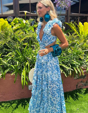 Vestido Longo Com Decote Em V Tania